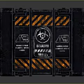 Black Medical Supplies Box With Orange Stripes And Red Warning Logo