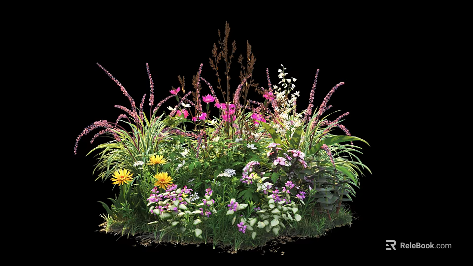 Colorful Shrub With Pink Yellow White Blooms And Lush Green Foliage 3d model 