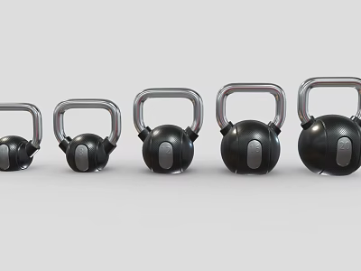 Sports Equipment Black Kettlebells In Various Sizes With Metal Handles For Fitness Training 3d model