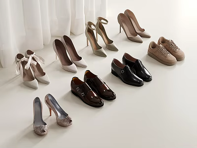 Various Women's Shoes in Different Styles and Colors Including High Heels Flats and Sneakers 3d model