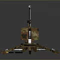 Camouflage Military Weapon Featuring Cannon Barrel Tripod Stand And Red Seat