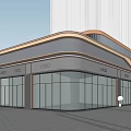 Modern Commercial Street With Glass Facade Curved Design And Urban Storefronts