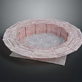Cartoon Style Circular Arena Scene With Red Brick Walls Wooden Stands And Gray Floor