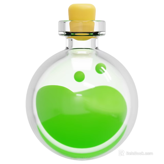 Decorative Ornament Set With Transparent Glass Bottle Green Liquid And Yellow Cap 3d model 
