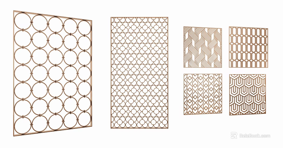 Stylish Decorative Room Dividers With Various Geometric Patterns For Interior Design 3d model