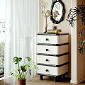 Cream Style Decorative Side Cabinet Vase Ornaments Combination Decorative Mirror Plant 3d model