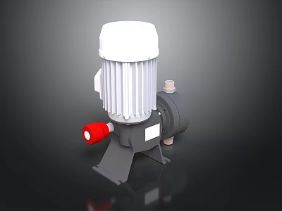 Industrial Motor Pump Equipment Featuring White Motor Housing Gray Pump Body And Red Control Valve 3d model