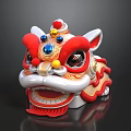 Traditional Chinese Lion Dance Head Sculpture With Red White Color And Gemstone Decorations