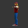 Character in Red Vest Blue Jeans Red Sneakers with Red Green Hat and Arms Outstretched