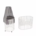 White Frame Baby Crib With Canopy Plaid Ribbons And Purple Mattress