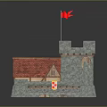 Toy Castle With Red Roof Stone Tower Wooden Staircase And Red Flag