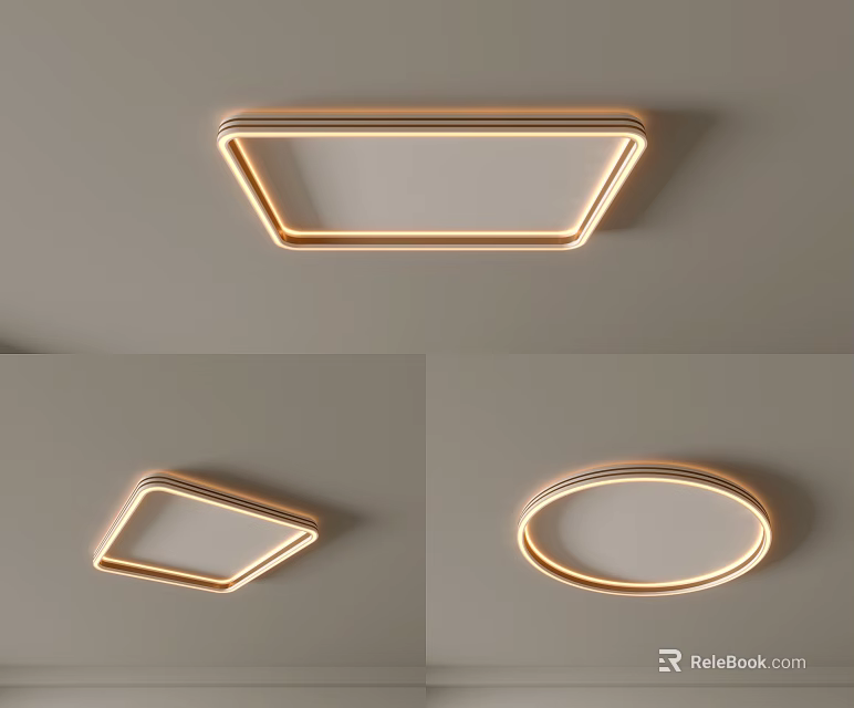Modern Illuminated Ceiling Lights Featuring Rectangular Diamond And Circular Shapes 3d model 
