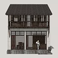 Traditional Style Commercial Complex Two Story Building With Balcony And Entrance Area Design