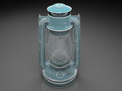 Vintage Blue Green Kerosene Lamp With Metal Frame And Glass Shade 3d model