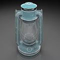 Vintage Blue Green Kerosene Lamp With Metal Frame And Glass Shade