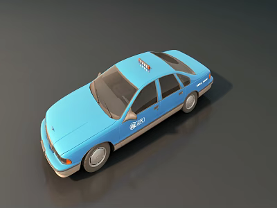 Blue City Taxi Car with Roof Light and Company Logo Design 3d model