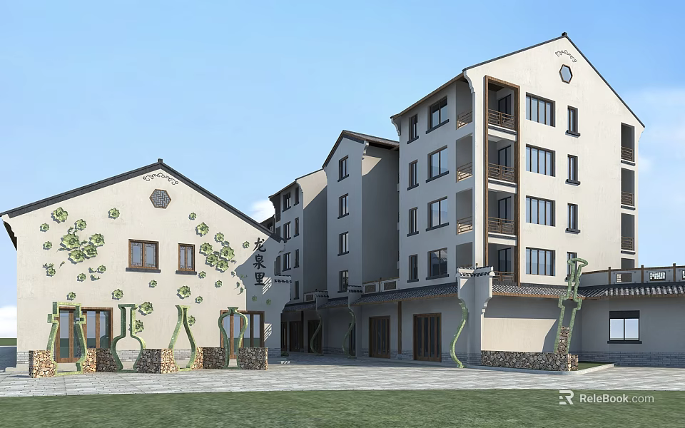 Ancient Architecture Featuring Traditional Roof And Decorative Wall Patterns In Courtyard 3d model 