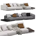 Modern Sectional Sofa With Soft Pillows Knitted Throw And Wooden Side Tray 3d model