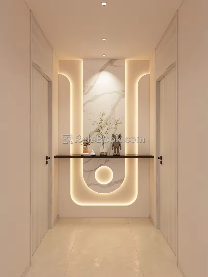 Cream Log Wind Warm Color Style Light Belt Corridor End View Entrance 3d model