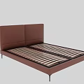 Modern Double Bed With Brown Leather Twin Panel Headboard And Black Slim Legs