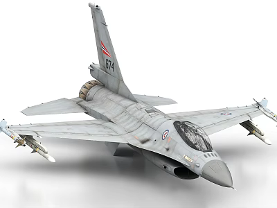 Military Fighter Jet Number 574 In Gray Paint With Wings Missiles And Cockpit 3d model