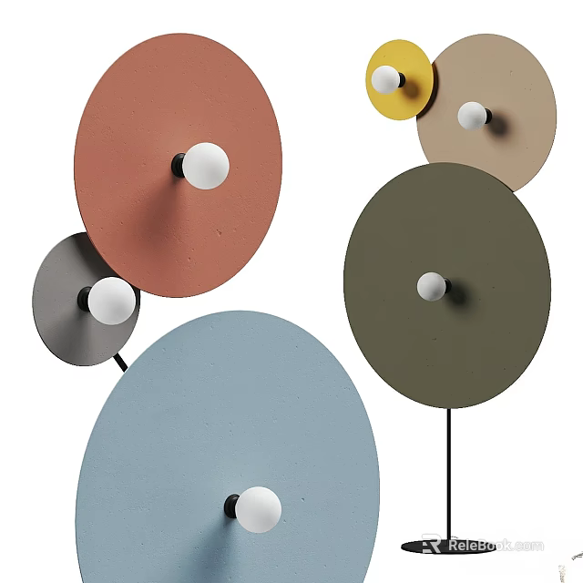 Modern Colorful Floor Lamp With Multiple Circular Shades And White Spheres 3d model 