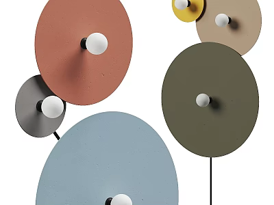 Modern Colorful Floor Lamp With Multiple Circular Shades And White Spheres 3d model