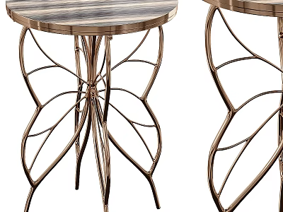 Elegant Striped Wood Top Side Table with Butterfly Shaped Metal Legs and Brass Finish 3d model