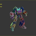 Blue And Black Mechanical Robot Character With Red Silver Details And Glowing Chest Emblem