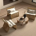 Three Rattan Leisure Chairs With Cushions On Indoor Rug Near Coffee Table