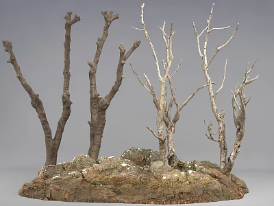 Dry Wooden Branches And Stone Pile On Natural Ground Base 3d model