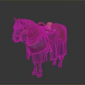 Military Horse With Red Cover Yellow Saddle And Leather Gear Details