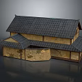 Traditional Architecture Design With Black Tile Roof Yellow Walls And Round Doorway