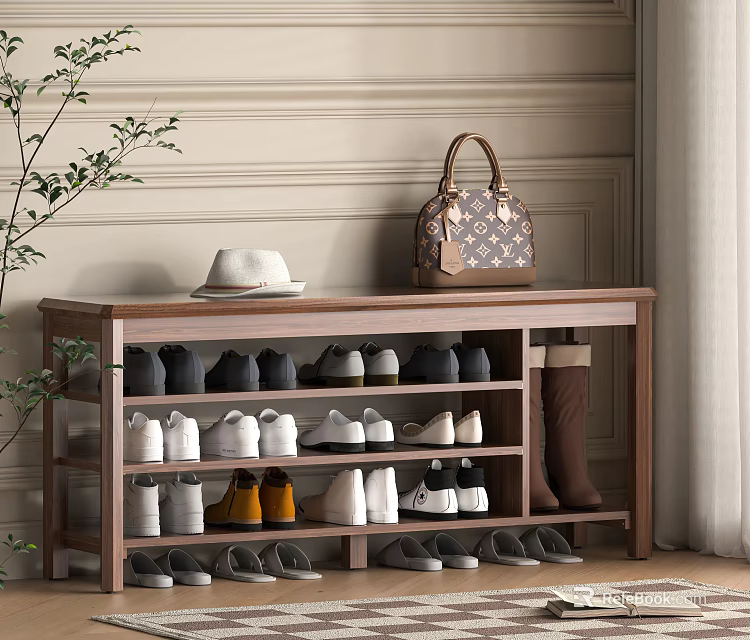 Modern Home Shoe Bench With Multiple Shelves For Shoes Storage And Hat Handbag On Top 3d model 