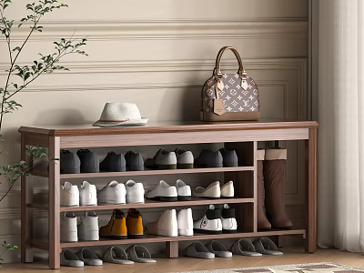 Modern Home Shoe Bench With Multiple Shelves For Shoes Storage And Hat Handbag On Top 3d model