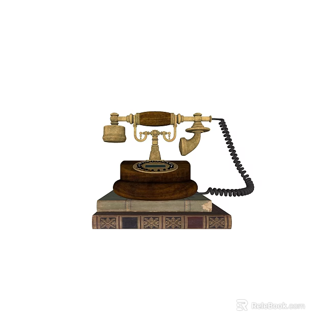 Vintage Telephone With Classic Brass Design Placed On Stack Of Old Books 3d model 