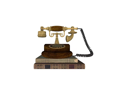 Vintage Telephone With Classic Brass Design Placed On Stack Of Old Books 3d model