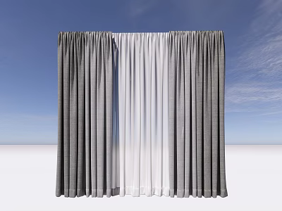 Gray and White Textured Curtains with Sheer Panels for Modern Home Decor 3d model