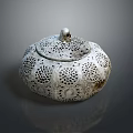Silver Lidded Household Container With Perforated Pattern Round Shape And Small Spherical Handle 3d model