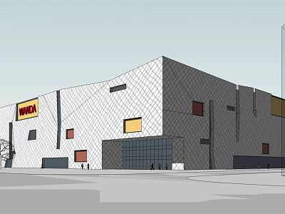 Modern Commercial Complex With Geometric Diamond Facade White Gray Walls Windows And WUMART Signage 3d model