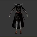 Stylish Black Robe Outfit With Metal Decorations Red Belt Spiked Hands And Red Boots