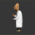 Cartoon Game Movie Character With Bald Head Glasses White Lab Coat And Green Outfit