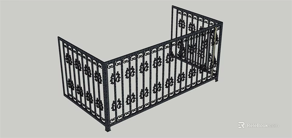 Black Wrought Iron Fence With Intricate Ornate Patterns And Corner Design 3d model 