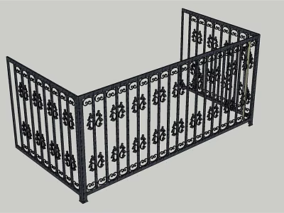 Black Wrought Iron Fence With Intricate Ornate Patterns And Corner Design 3d model