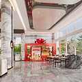 Luxurious Property Sales Office Interior With Grand Chandelier Marble Water Feature And Floor To Ceiling Windows