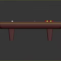 Red Frame Green Felt Billiard Table With White Cue Ball Cues And Colored Balls Triangle