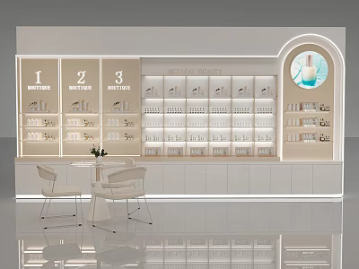 Modern Medical Beauty Store In Shopping Mall With Display Shelves And Skincare Products 3d model