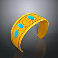 Elegant Yellow Gold Cuff Bracelet Featuring Blue Gemstones And Decorative Patterns 3d model