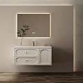 Modern Bathroom Interior With Vanity Cabinet Mirror Sink And Decorative Plant