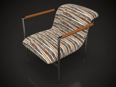 Stylish Accent Chair with Striped Fabric Upholstery Wooden Armrests and Metal Frame for Living Room 3d model